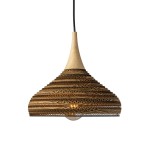 Lampa wisząca z tektury i drewna dębowego - CONE M WOOD